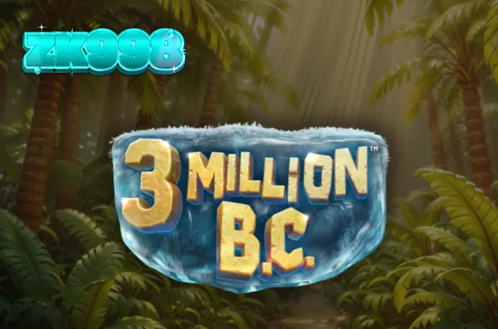 Tampilan visual slot 3 Million B.C. dengan latar belakang zaman batu dan roda jackpot raksasa.