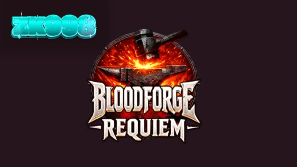 Tampilan visual slot Bloodforge Requiem dengan tema forge dan api