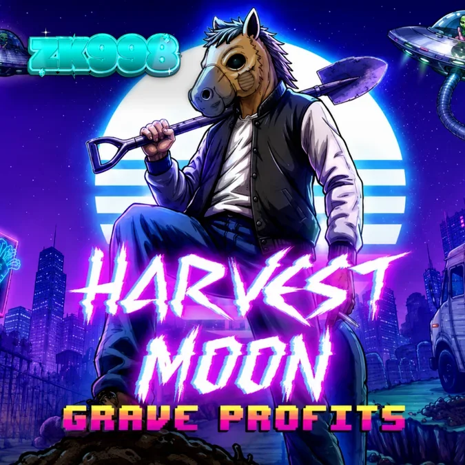 Tampilan layar permainan slot Harvest Moon Grave Profits dengan simbol-simbol horor tubuh dan fitur koleksi.